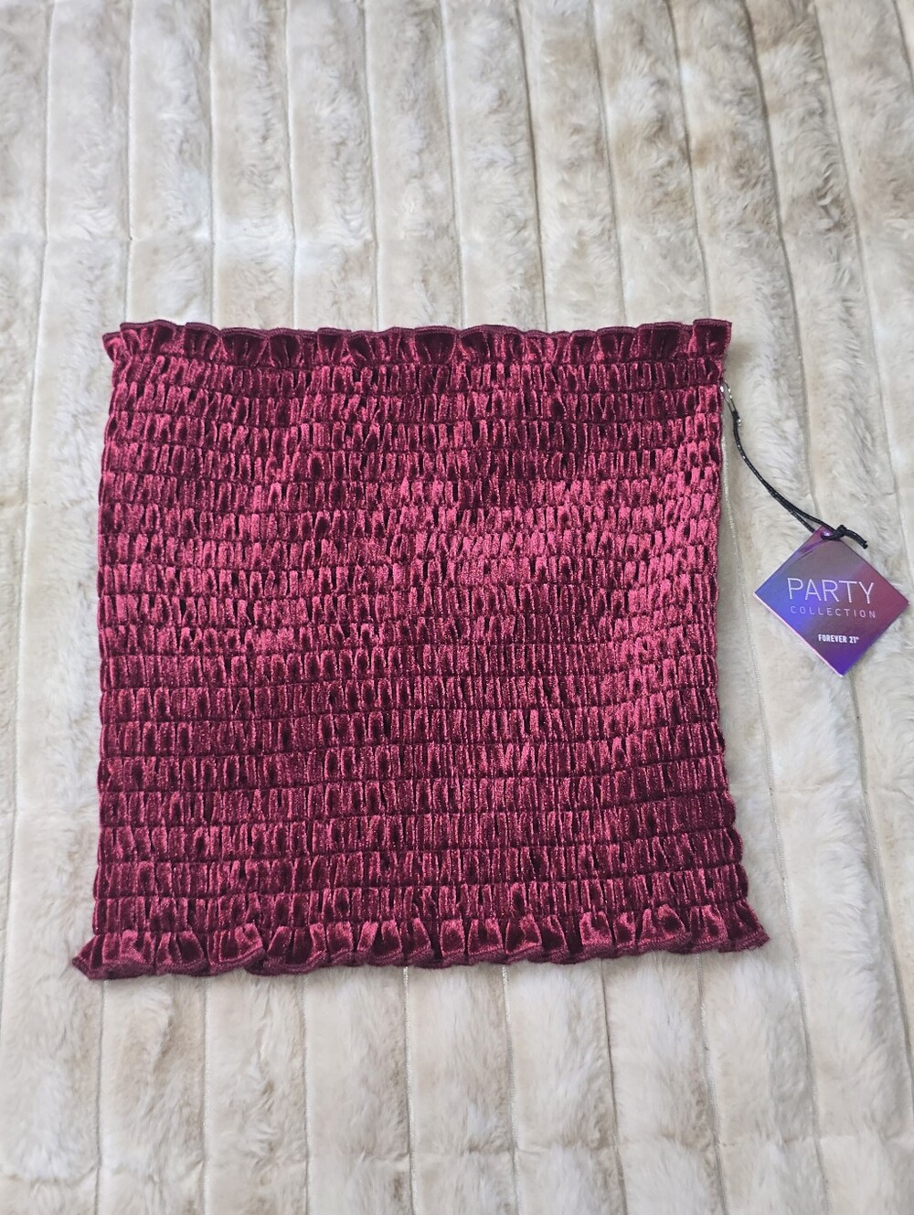 NWT Forever 21 Berry Red Crushed Velvet Smocked Tube Top Small Y2K Party